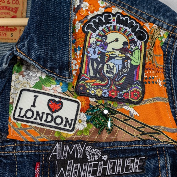 Vintage Levi's‎ Patched Denim Jacket S Authentic 70s-90s Patches Guns N Roses - Picture 11 of 16